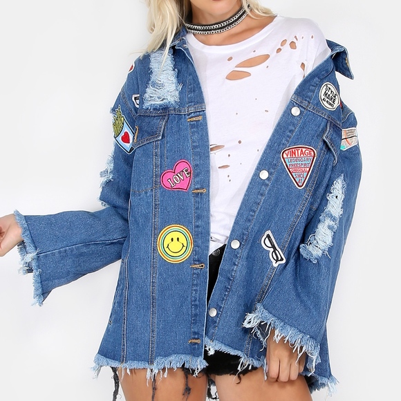 朗 "Rocky" Oversized Patched Denim Jacket - Picture 2 of 7